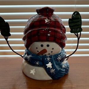 Festive Plaid Snowman with Red and Blue Accents